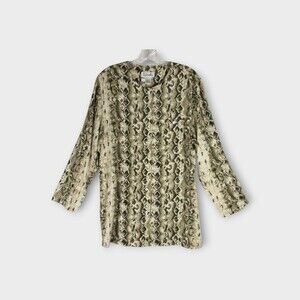 Rafaella Snake Print Blouse Size M Button Front Pockets